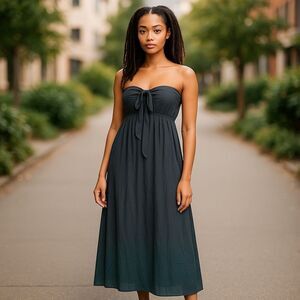 White House Black Market Chiffon Convertible Neck Ruched Black Gown Dress Sz 0